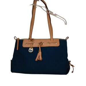 Dooney & Bourke Duck Vintage Navy Nylon Tote Bag Leather Trim Tassel Y2K